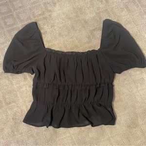 Ruffle trim puff sleeve blouse